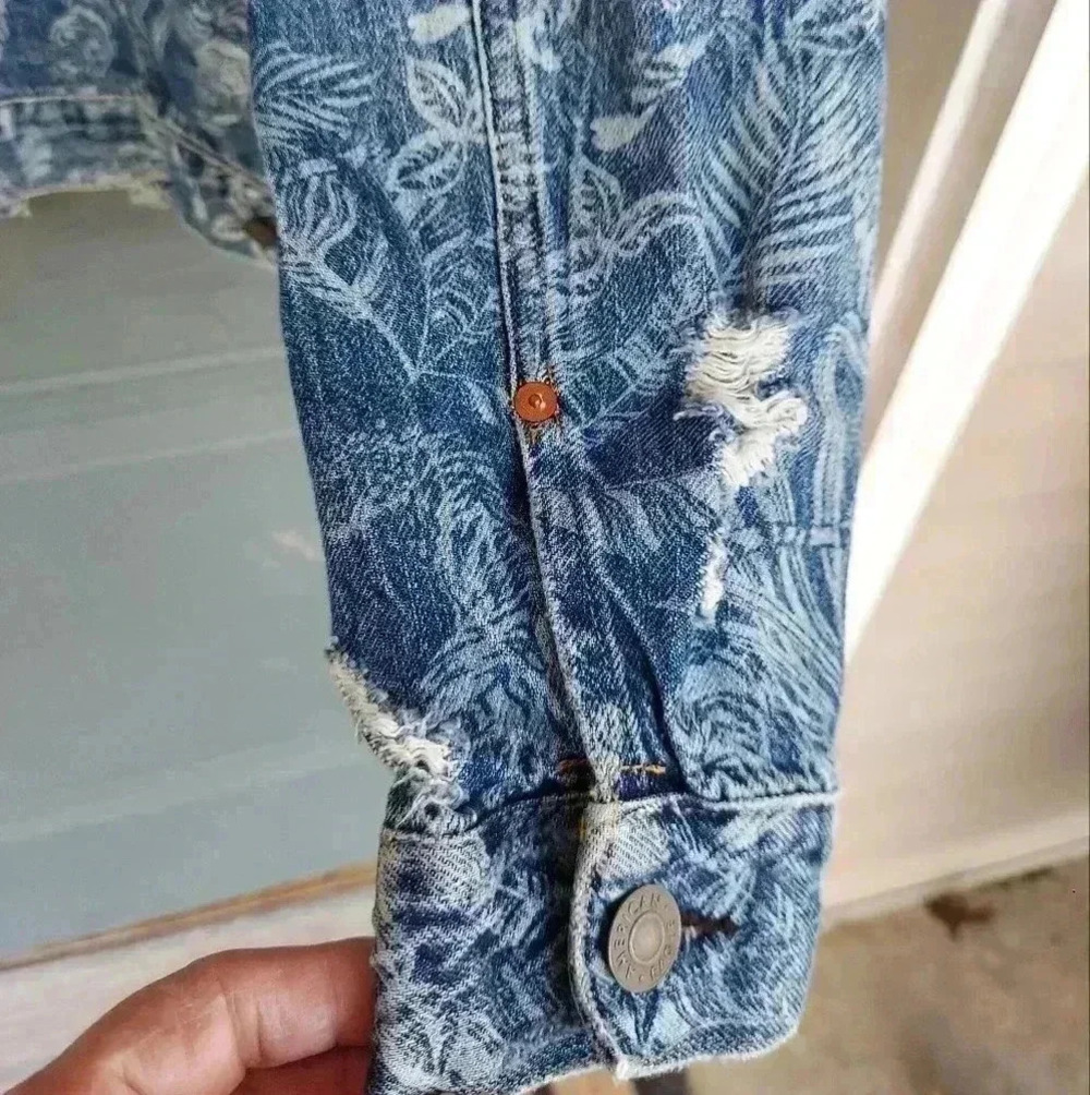 Mens American Eagle Leaf Print Denim Jacket - Picture 3 of 5